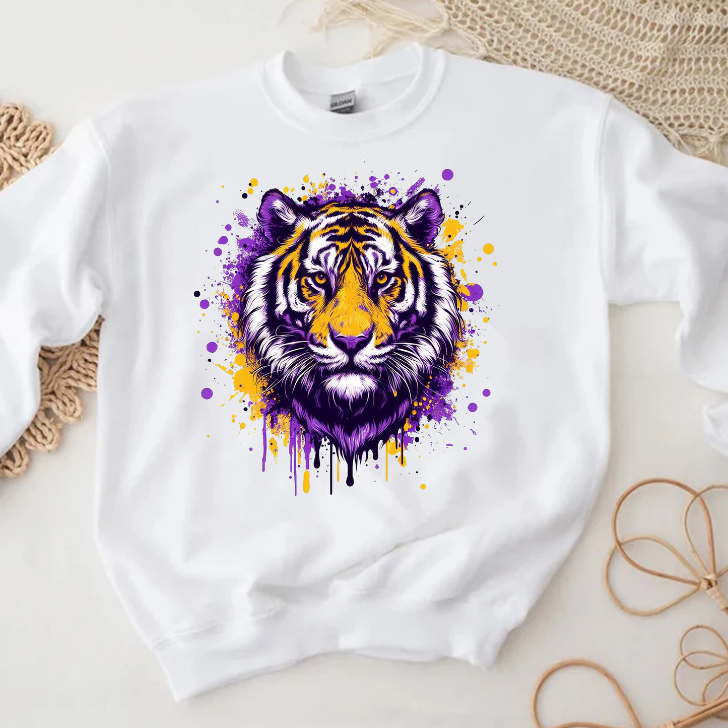 Tiger Watercolor Purple and Gold